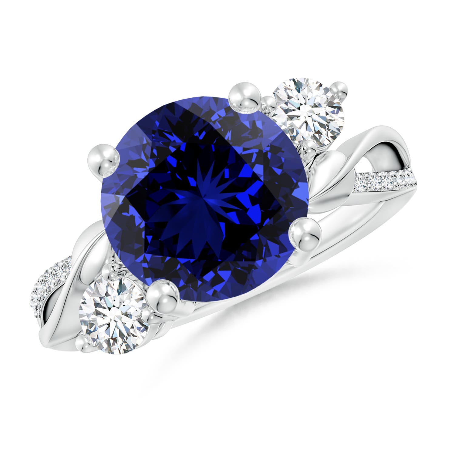 10mm Labgrown Lab-Grown Sapphire and Lab Diamond Twisted Vine Ring in 18K White Gold