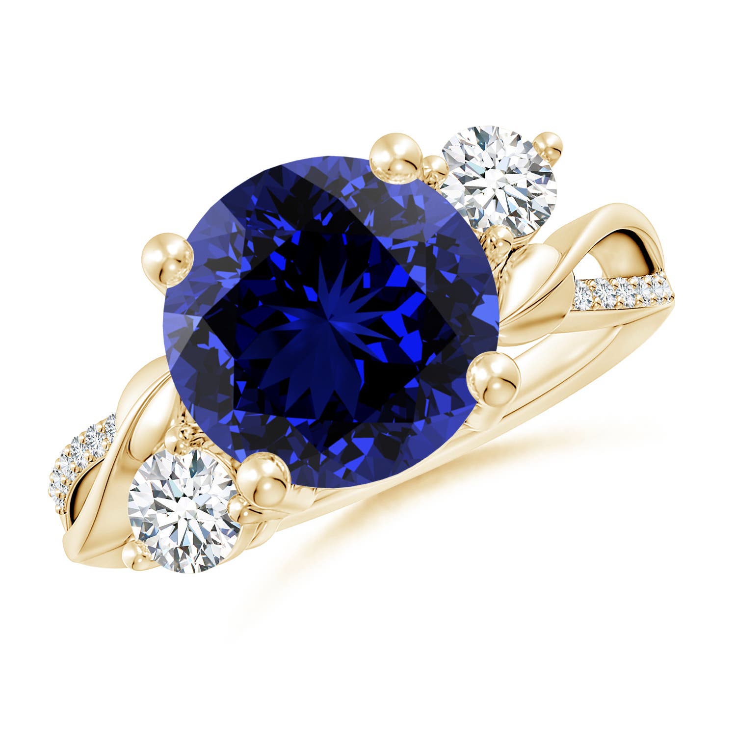 10mm Labgrown Lab-Grown Sapphire and Lab Diamond Twisted Vine Ring in 18K Yellow Gold