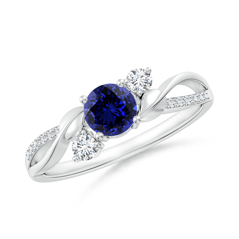 5mm Labgrown Lab-Grown Sapphire and Lab Diamond Twisted Vine Ring in White Gold 