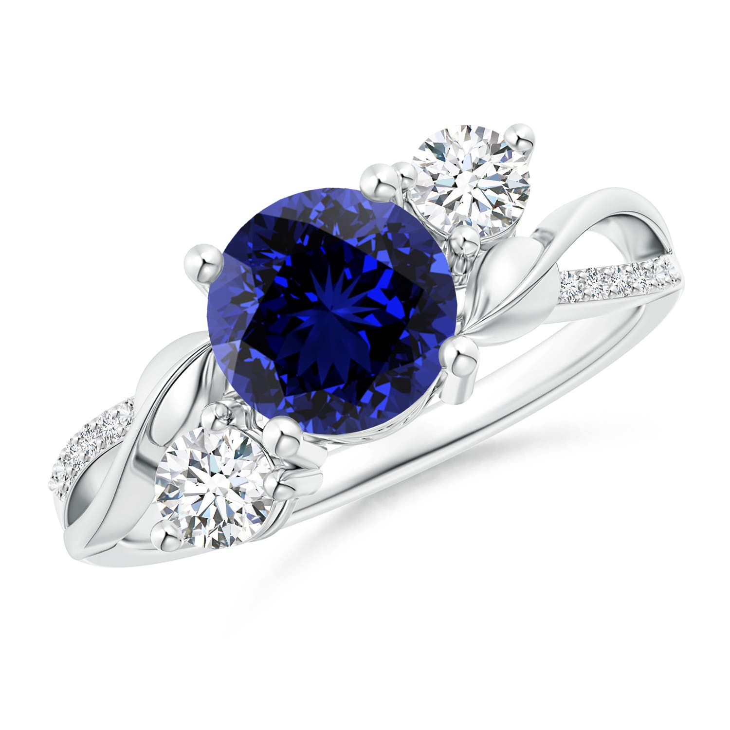 Premium - Lab-Grown Blue Sapphire / 1.98 CT / 14 KT White Gold