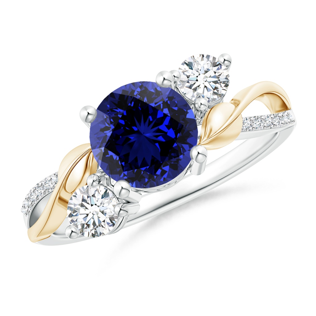 7mm Labgrown Lab-Grown Sapphire and Diamond Twisted Vine Ring in White Gold Yellow Gold