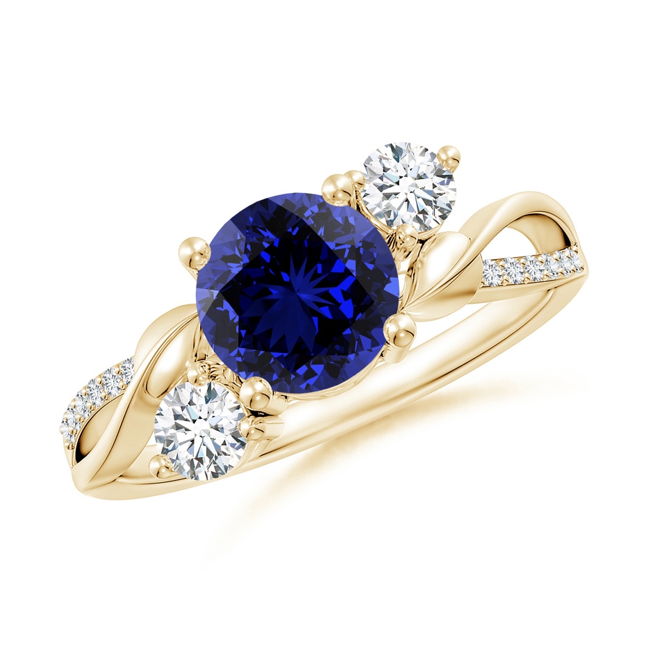 7mm Labgrown Lab-Grown Sapphire and Lab Diamond Twisted Vine Ring in Yellow Gold 