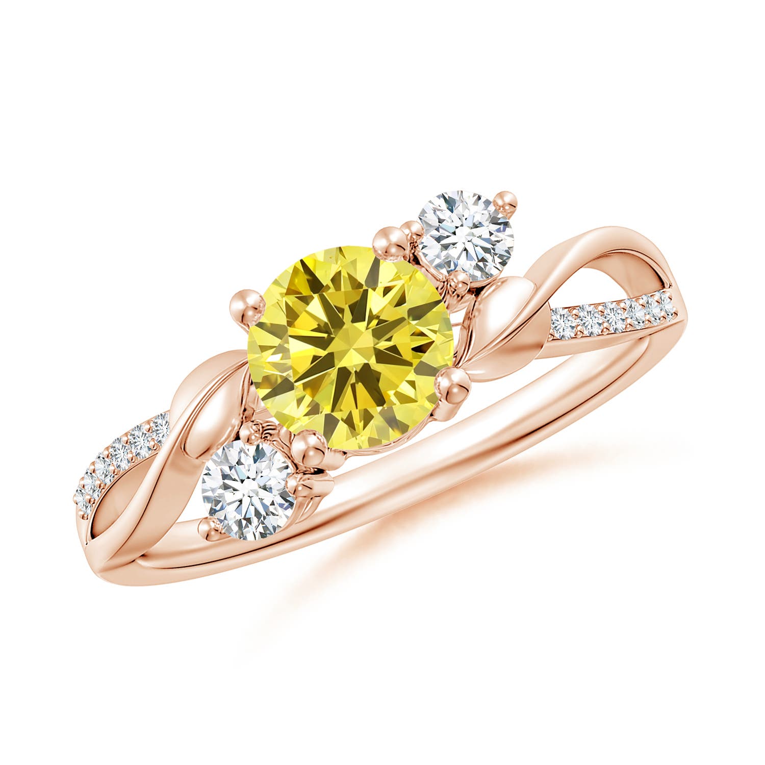 6mm Labgrown Lab-Grown Fancy Intense Yellow and White Diamond Twisted Vine Ring in 18CT Rose Gold