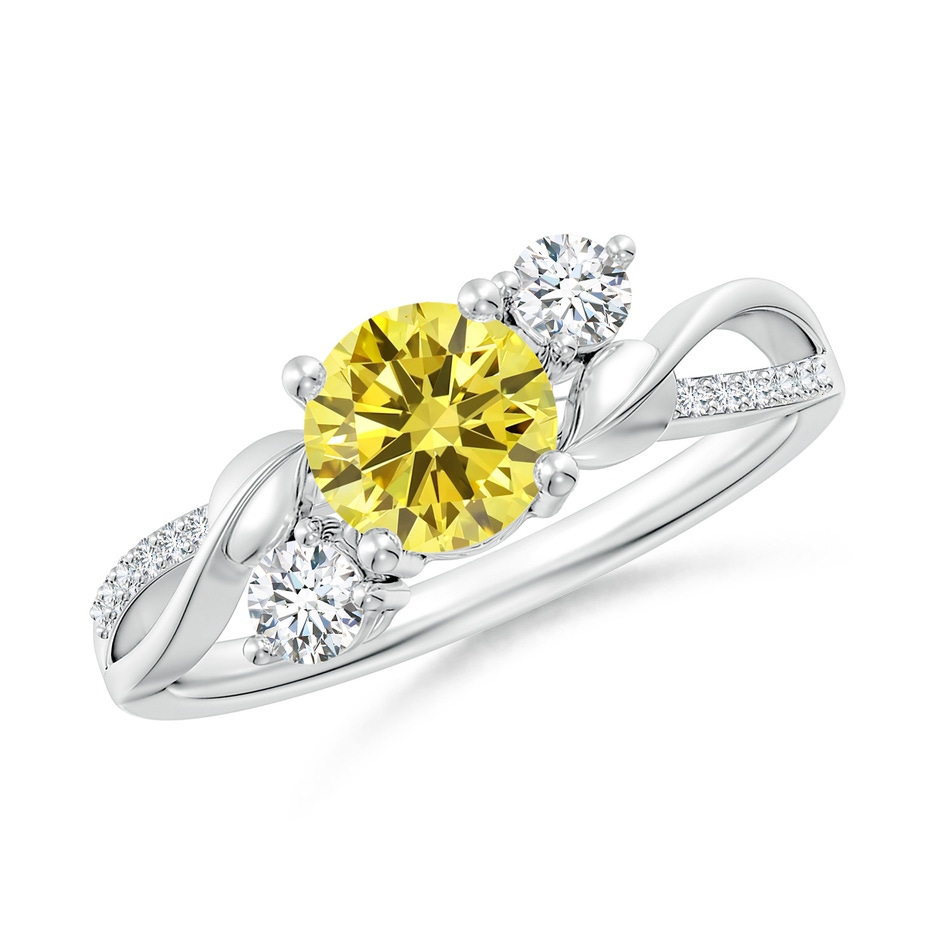 6mm Labgrown Lab-Grown Fancy Intense Yellow and White Diamond Twisted Vine Ring in White Gold 