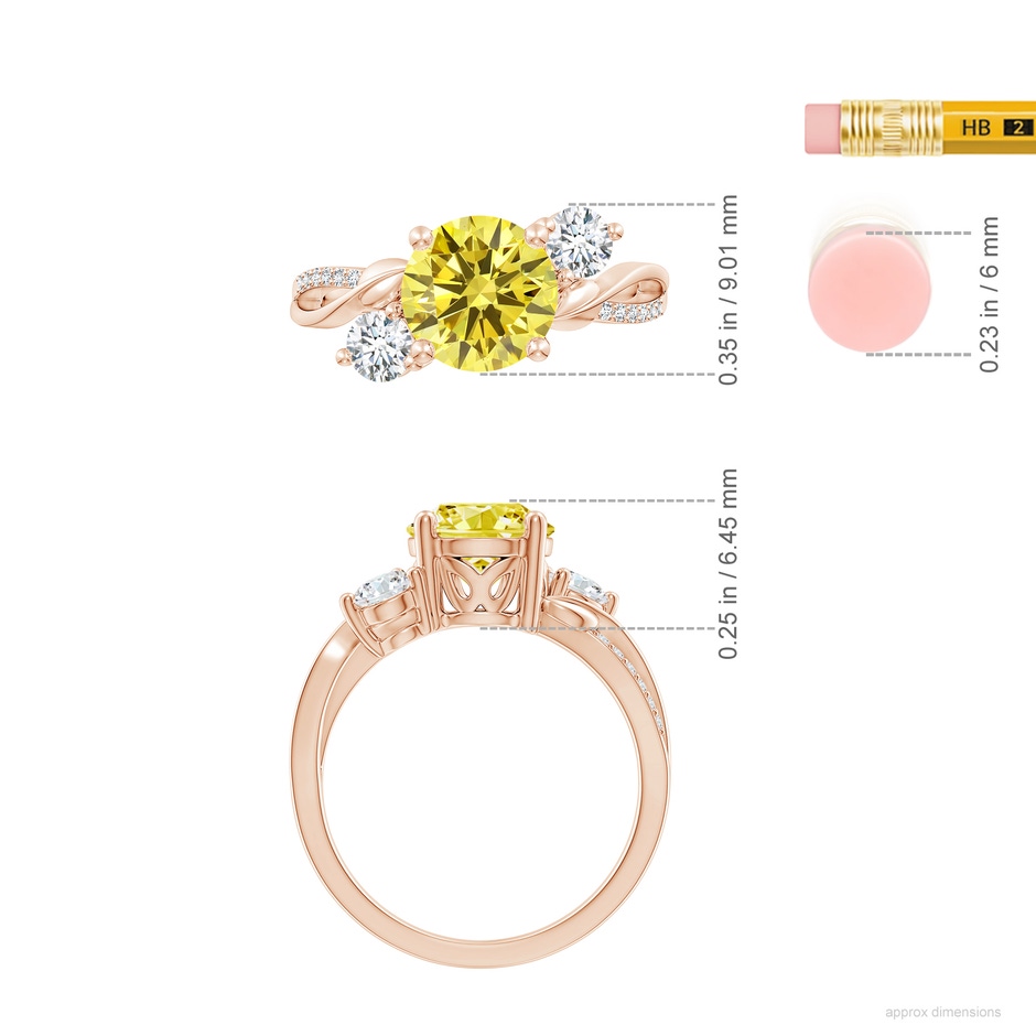 8mm Labgrown Lab-Grown Fancy Intense Yellow and White Diamond Twisted Vine Ring in 18K Rose Gold ruler