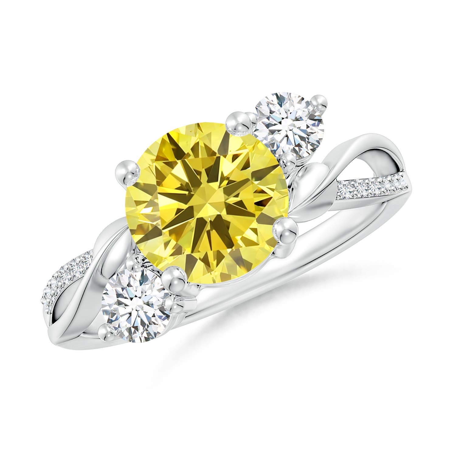 8mm Labgrown Lab-Grown Fancy Intense Yellow and White Diamond Twisted Vine Ring in 18K White Gold