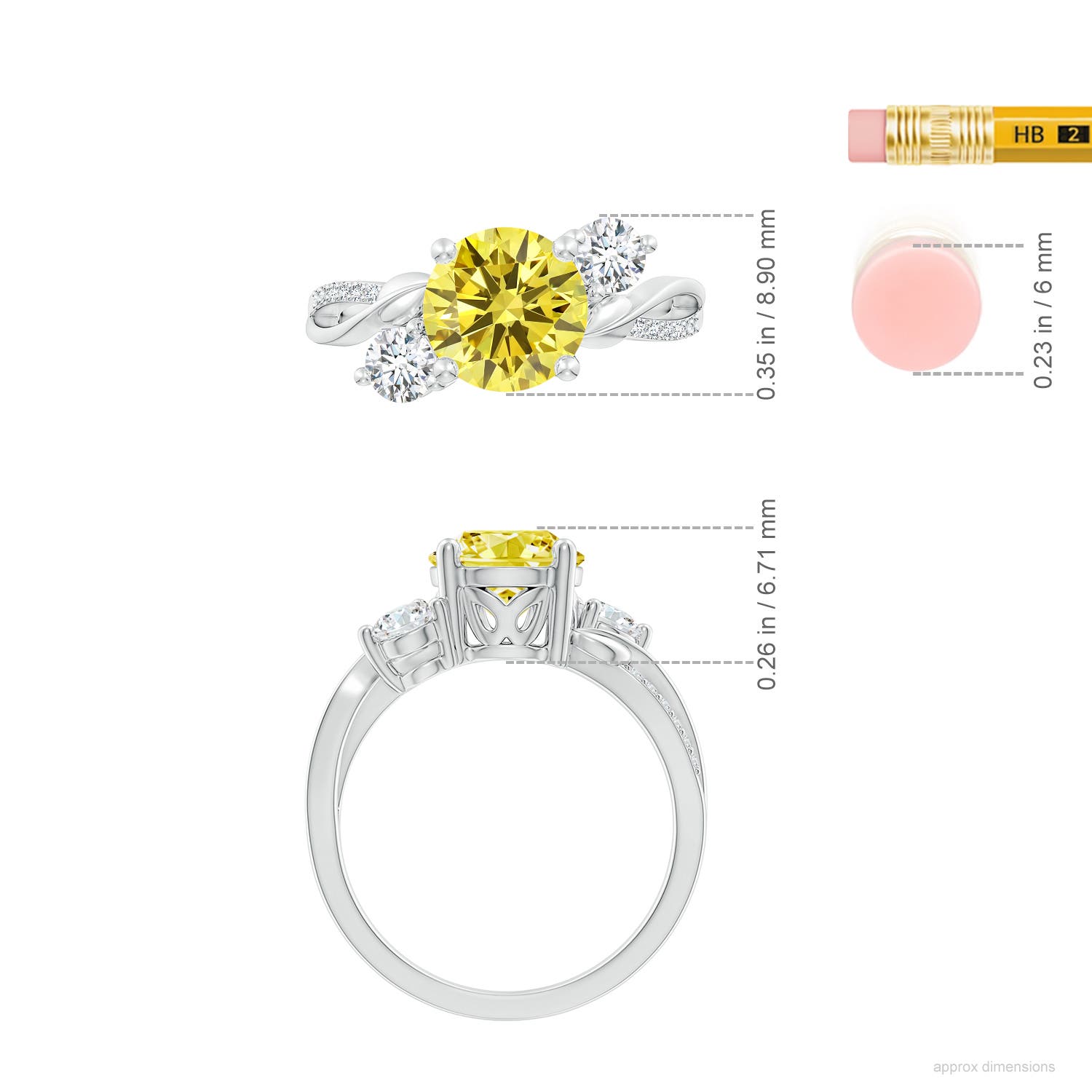 8mm Labgrown Lab-Grown Fancy Intense Yellow and White Diamond Twisted Vine Ring in White Gold - ruler