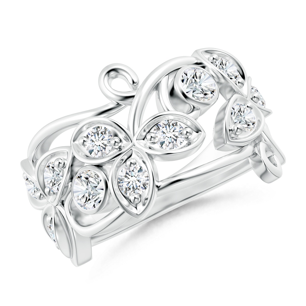 3.3mm FGVS Lab-Grown Vintage Style Diamond Flower Scroll Ring in 18K White Gold