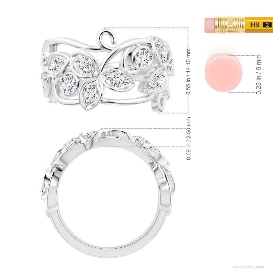 3.3mm FGVS Lab-Grown Vintage Style Diamond Flower Scroll Ring in 18K White Gold ruler
