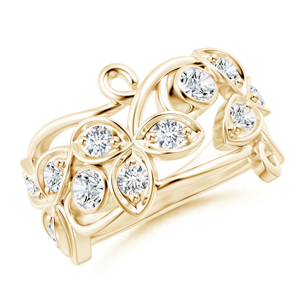 3.3mm FGVS Lab-Grown Vintage Style Diamond Flower Scroll Ring in 18K Yellow Gold