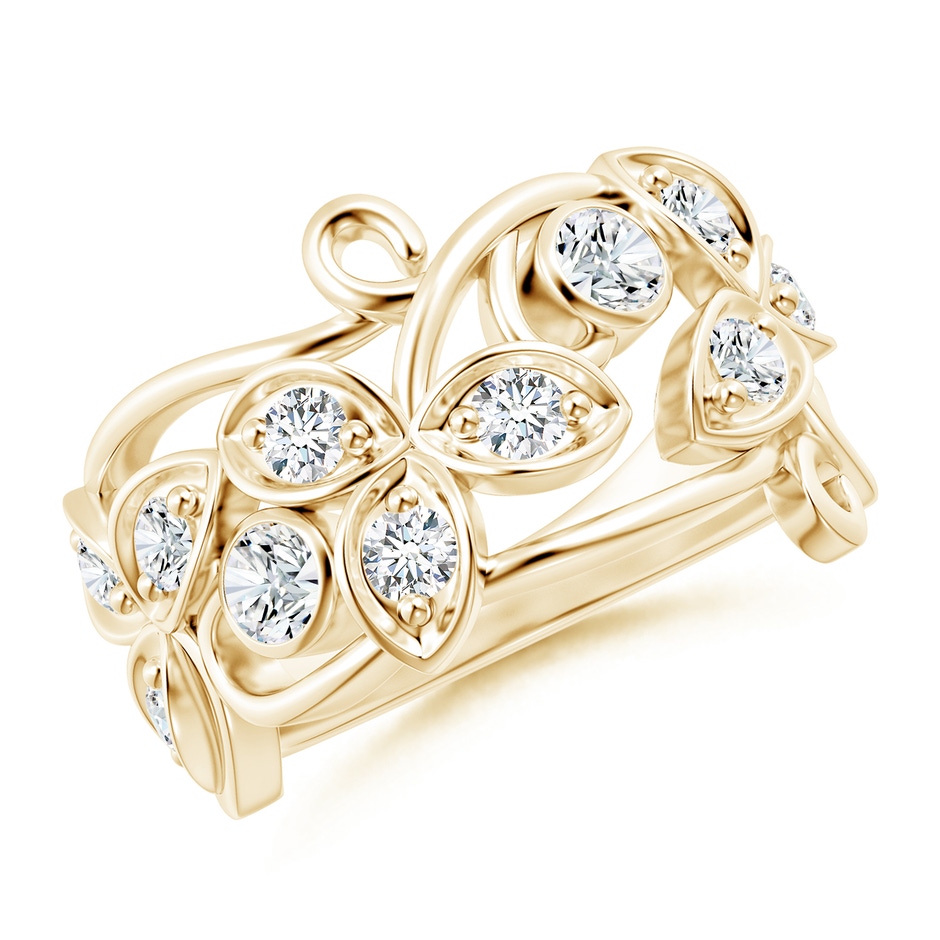 3.3mm FGVS Lab-Grown Vintage Style Diamond Flower Scroll Ring in 18K Yellow Gold 