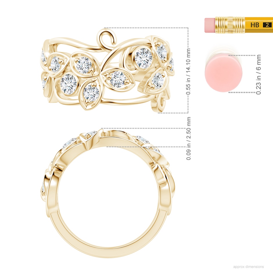 3.3mm FGVS Lab-Grown Vintage Style Diamond Flower Scroll Ring in 18K Yellow Gold ruler