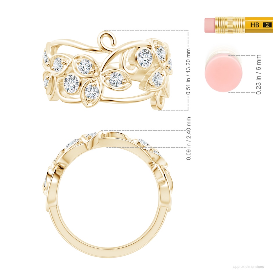 3mm FGVS Lab-Grown Vintage Style Diamond Flower Scroll Ring in 18K Yellow Gold ruler
