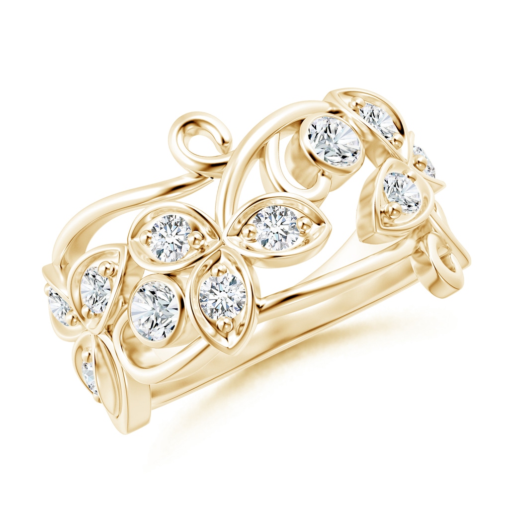 3mm FGVS Lab-Grown Vintage Style Diamond Flower Scroll Ring in Yellow Gold