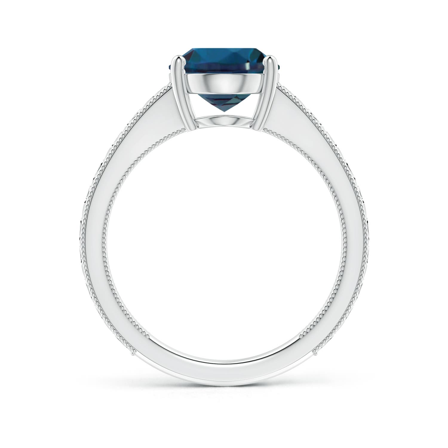 10x8mm Labgrown Vintage Inspired Oval Lab-Grown Alexandrite Ring with Engraved Shank in 18K White Gold