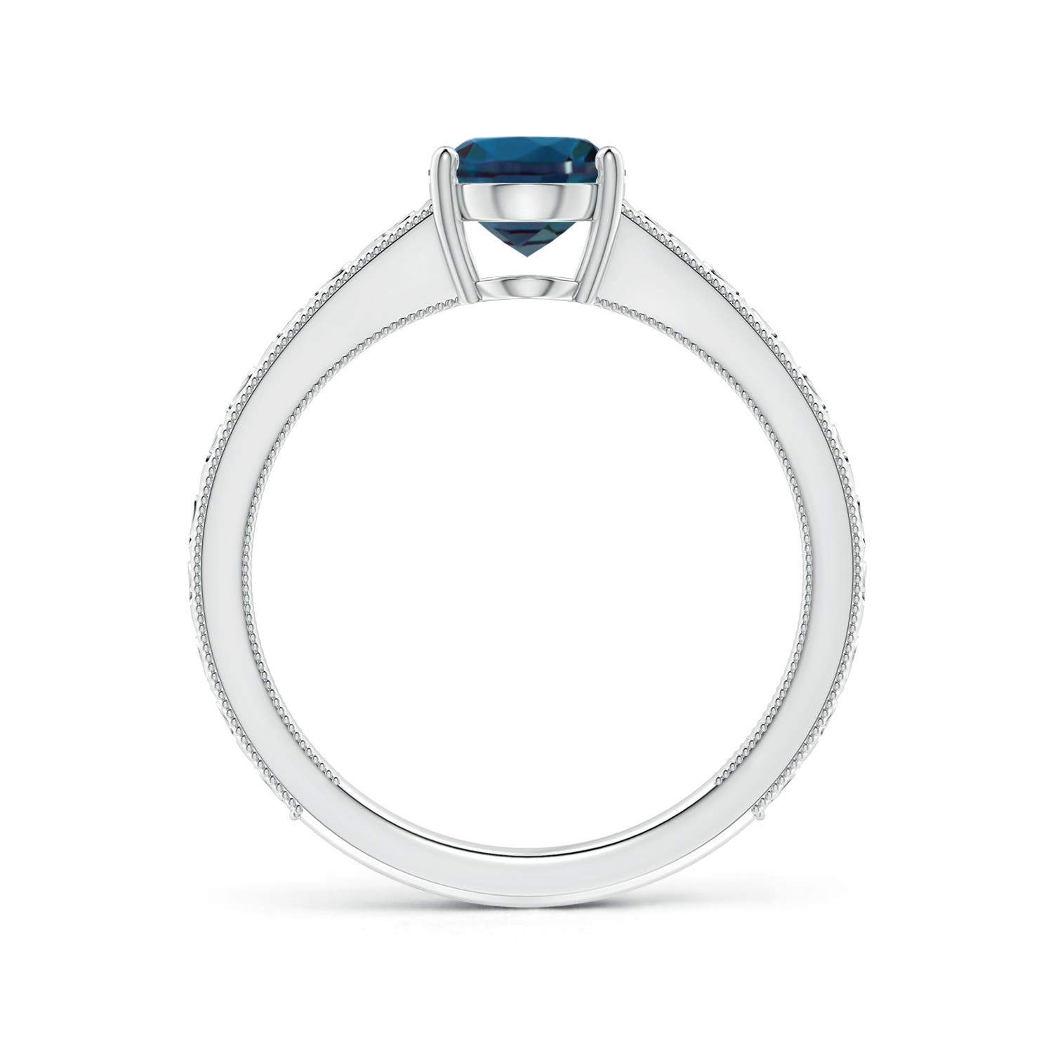 8x6mm Labgrown Vintage Inspired Oval Lab-Grown Alexandrite Ring with Engraved Shank in 18K White Gold
