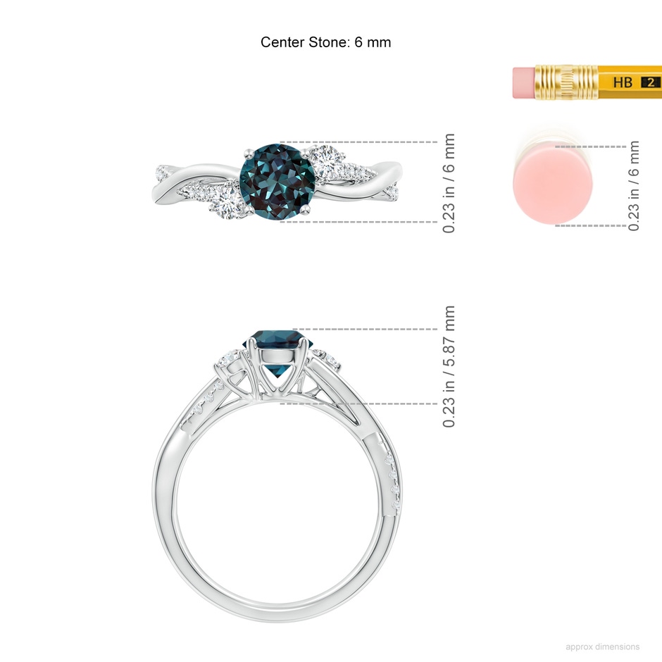 6mm Labgrown Nature Inspired Lab-Grown Alexandrite & Diamond Twisted Vine Ring in 9K White Gold ruler