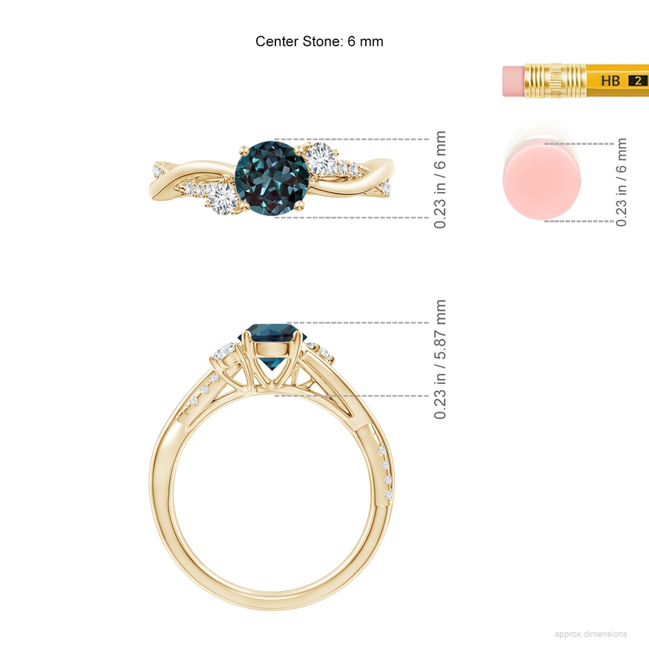 6mm Labgrown Nature Inspired Lab-Grown Alexandrite & Diamond Twisted Vine Ring in Yellow Gold ruler