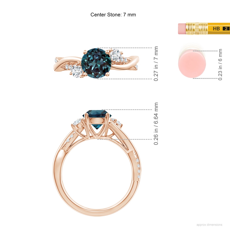7mm Labgrown Nature Inspired Lab-Grown Alexandrite & Diamond Twisted Vine Ring in Rose Gold ruler