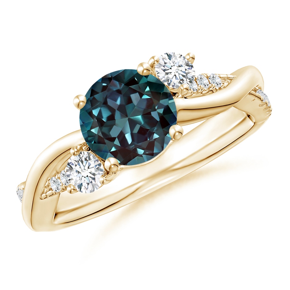 7mm Labgrown Nature Inspired Lab-Grown Alexandrite & Diamond Twisted Vine Ring in Yellow Gold 