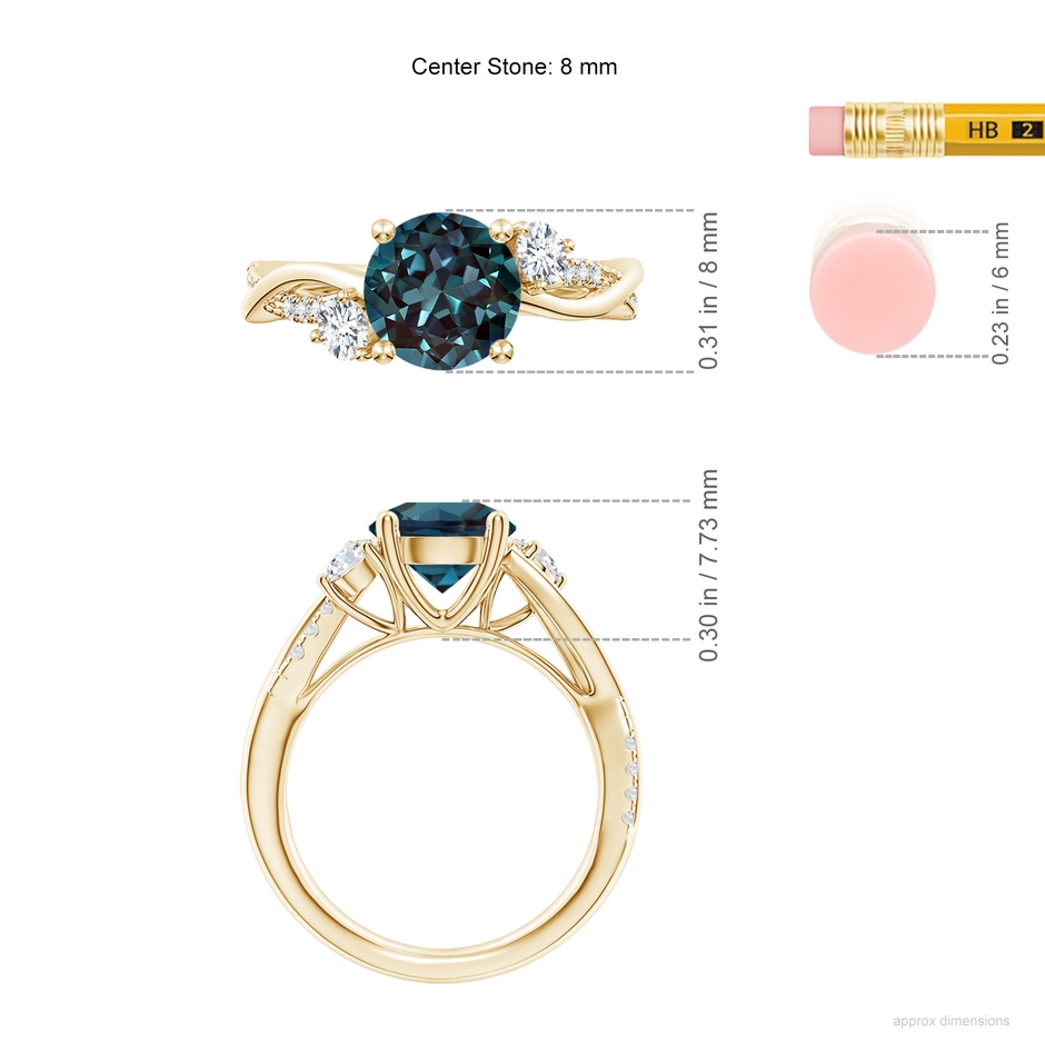 8mm Labgrown Nature Inspired Lab-Grown Alexandrite & Diamond Twisted Vine Ring in Yellow Gold ruler