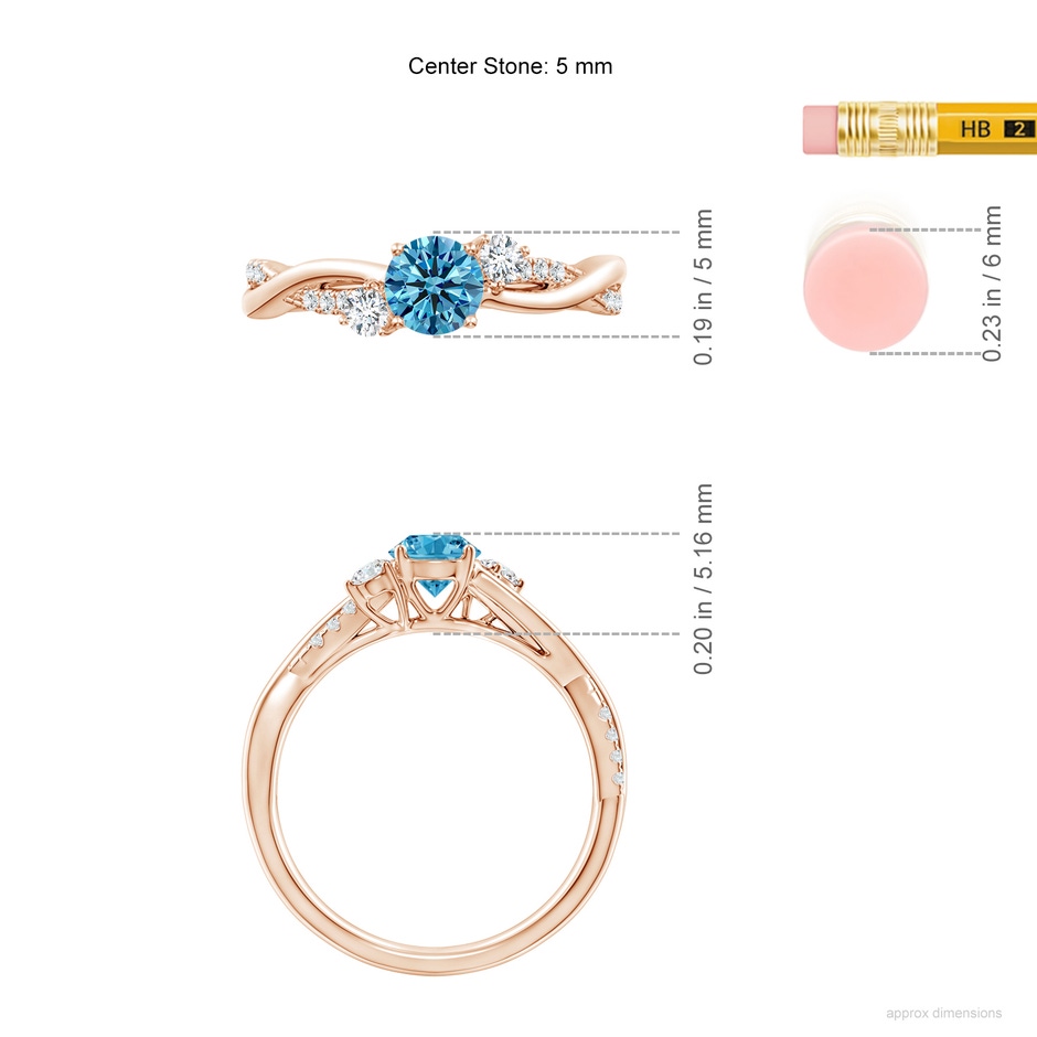 5mm Labgrown Nature Inspired Lab-Grown Fancy Intense Blue & White Diamond Twisted Vine Ring in Rose Gold ruler