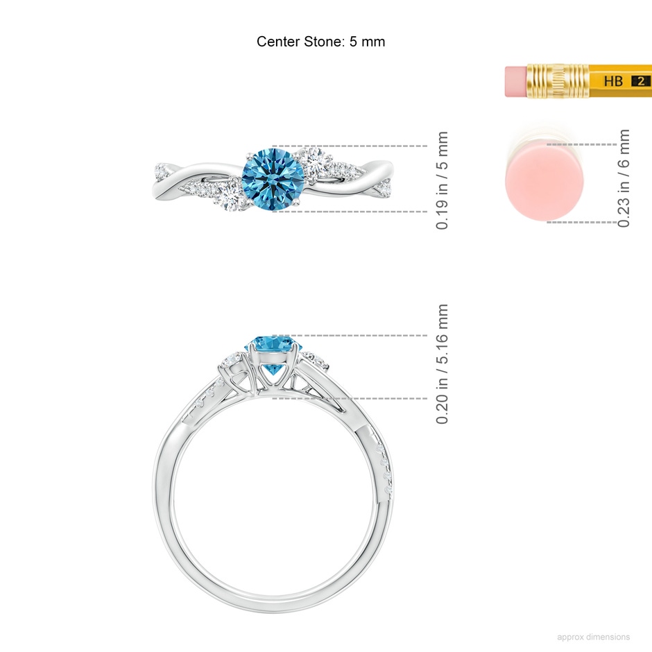 5mm Labgrown Nature Inspired Lab-Grown Fancy Intense Blue & White Diamond Twisted Vine Ring in S999 Silver ruler