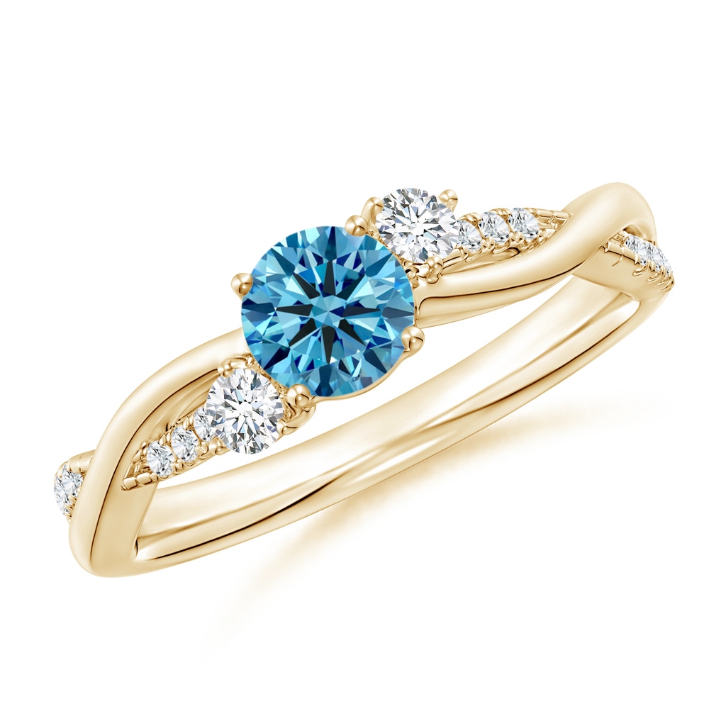 5mm Labgrown Nature Inspired Lab-Grown Fancy Intense Blue & White Diamond Twisted Vine Ring in Yellow Gold