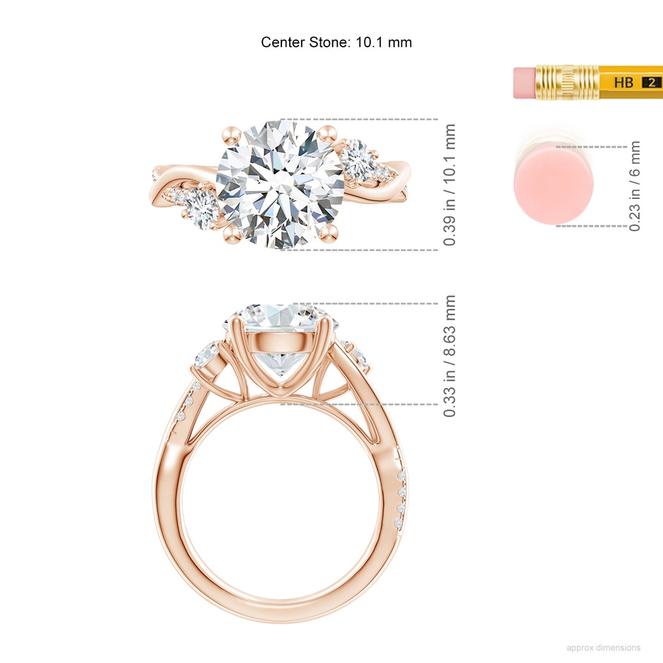 10.1mm FGVS Lab-Grown Nature Inspired Diamond Twisted Vine Ring in 18K Rose Gold ruler