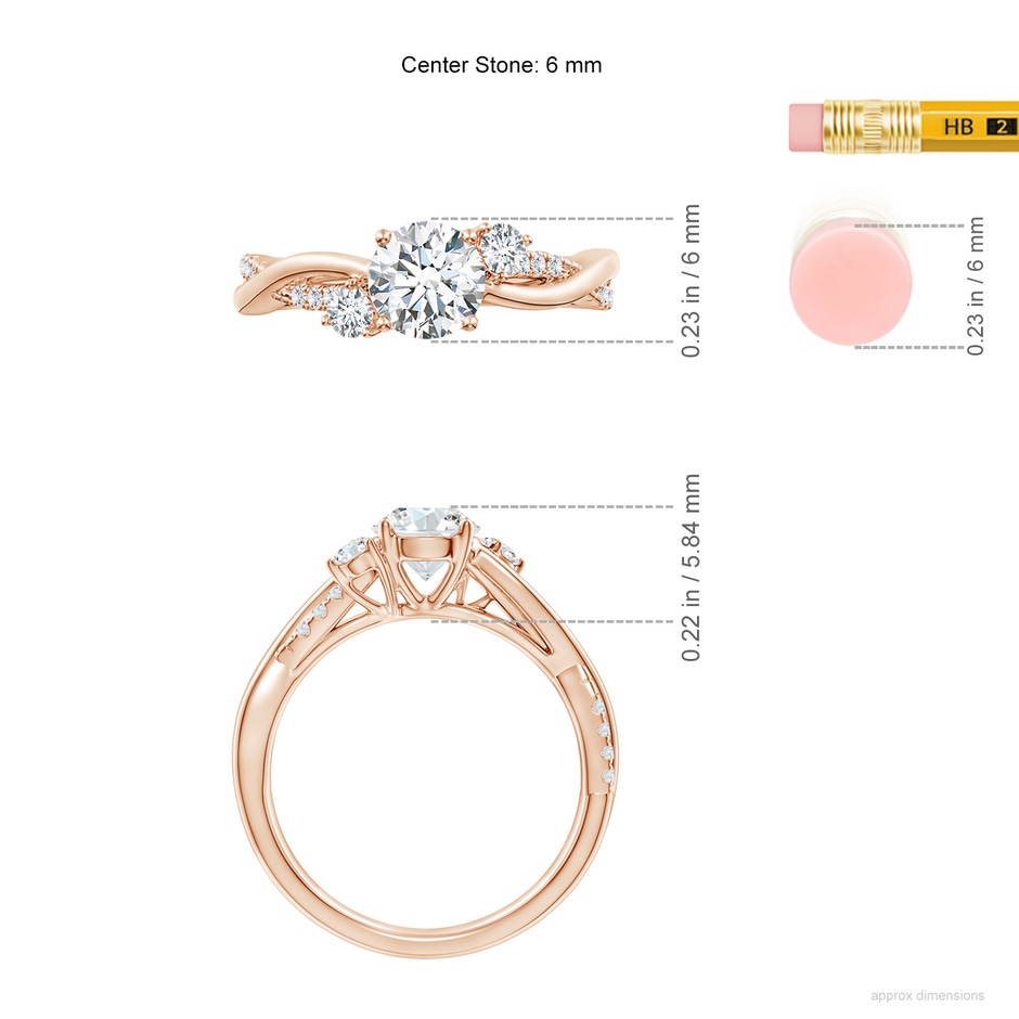 6mm FGVS Lab-Grown Nature Inspired Diamond Twisted Vine Ring in Rose Gold ruler