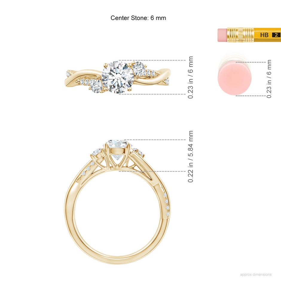 6mm FGVS Lab-Grown Nature Inspired Diamond Twisted Vine Ring in Yellow Gold ruler