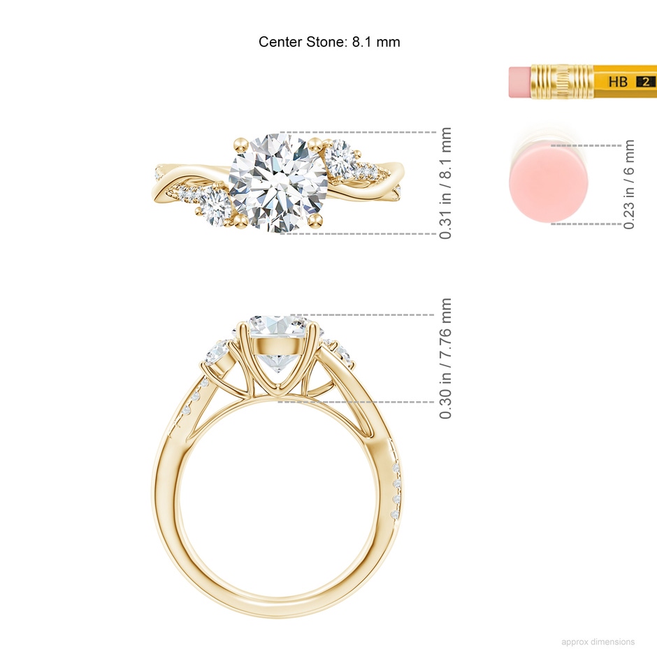 8.1mm FGVS Lab-Grown Nature Inspired Diamond Twisted Vine Ring in Yellow Gold ruler