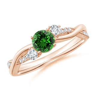5mm Labgrown Lab-Grown Nature Inspired Emerald & Diamond Twisted Vine Ring in Rose Gold