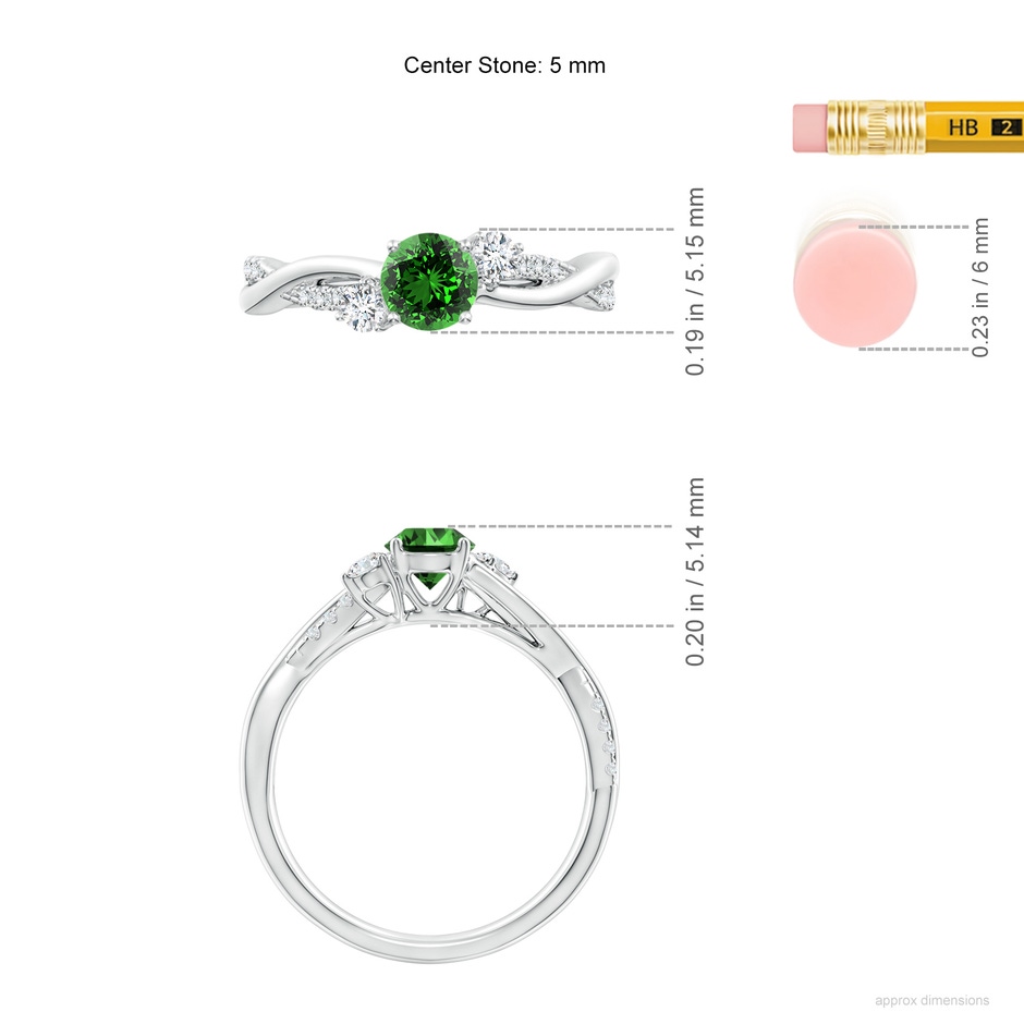 5mm Labgrown Lab-Grown Nature Inspired Emerald & Diamond Twisted Vine Ring in White Gold ruler