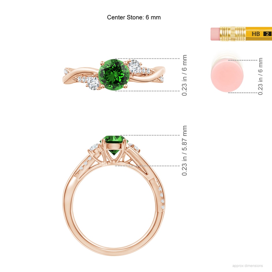 6mm Labgrown Lab-Grown Nature Inspired Emerald & Diamond Twisted Vine Ring in Rose Gold ruler
