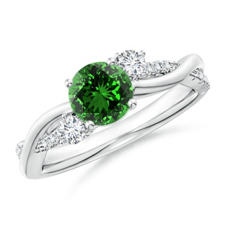 6mm Labgrown Lab-Grown Nature Inspired Emerald & Diamond Twisted Vine Ring in White Gold