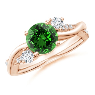 7mm Labgrown Lab-Grown Nature Inspired Emerald & Diamond Twisted Vine Ring in 10K Rose Gold