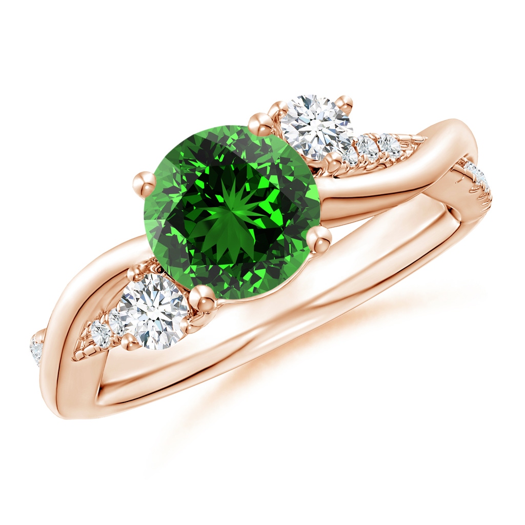 7mm Labgrown Lab-Grown Nature Inspired Emerald & Diamond Twisted Vine Ring in Rose Gold