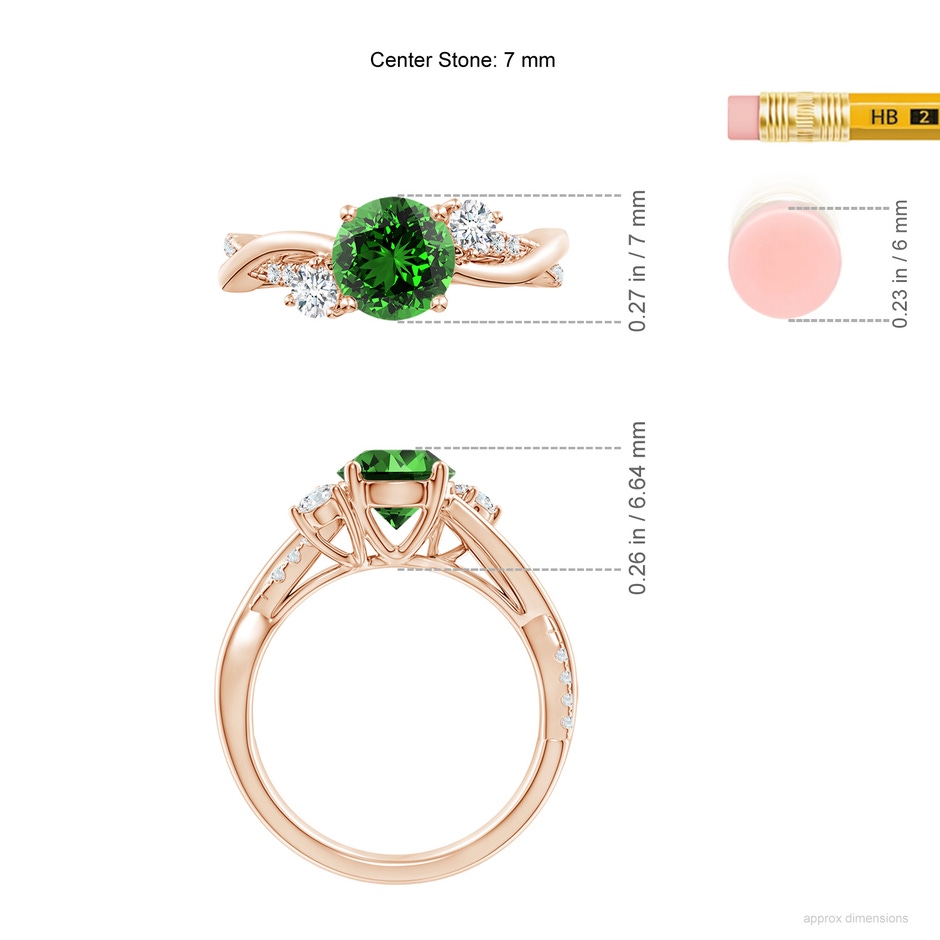 7mm Labgrown Lab-Grown Nature Inspired Emerald & Diamond Twisted Vine Ring in Rose Gold ruler