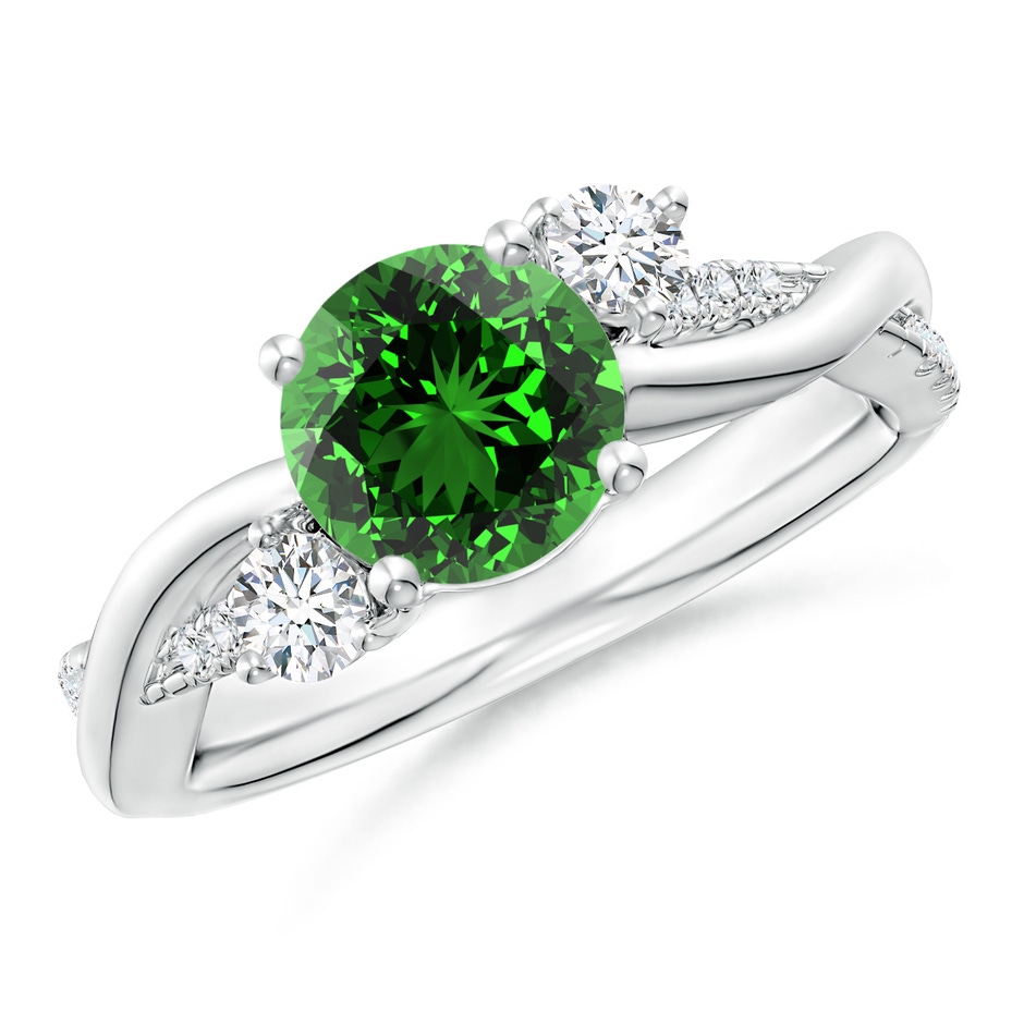 7mm Labgrown Lab-Grown Nature Inspired Emerald & Diamond Twisted Vine Ring in White Gold 