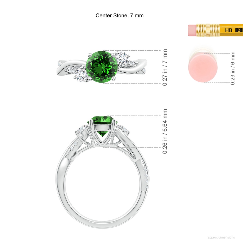 7mm Labgrown Lab-Grown Nature Inspired Emerald & Diamond Twisted Vine Ring in White Gold ruler