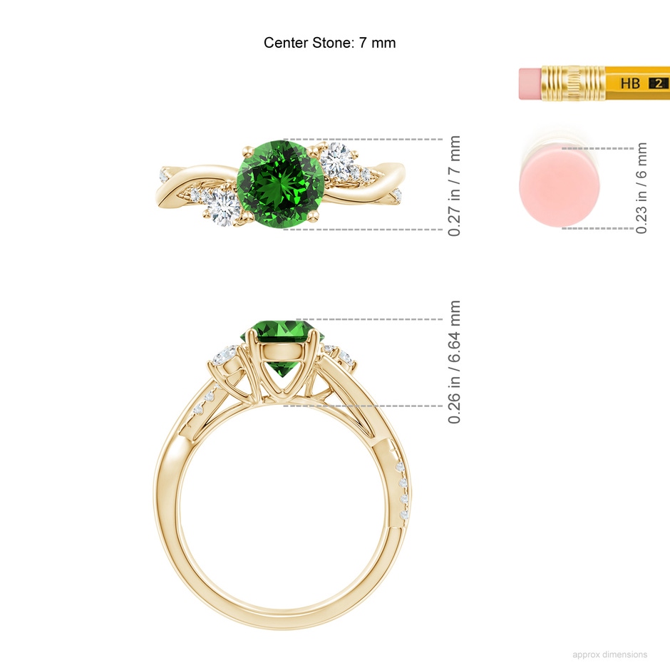 7mm Labgrown Lab-Grown Nature Inspired Emerald & Diamond Twisted Vine Ring in Yellow Gold ruler