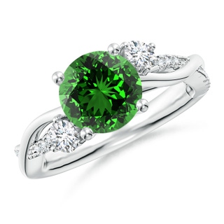 8mm Labgrown Lab-Grown Nature Inspired Emerald & Diamond Twisted Vine Ring in P950 Platinum