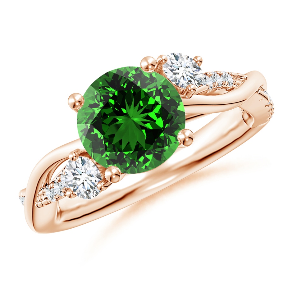 8mm Labgrown Lab-Grown Nature Inspired Emerald & Diamond Twisted Vine Ring in Rose Gold 