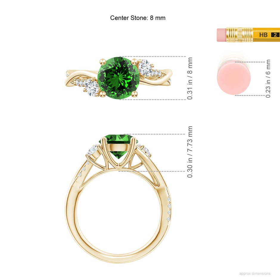 8mm Labgrown Lab-Grown Nature Inspired Emerald & Diamond Twisted Vine Ring in Yellow Gold ruler