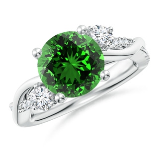 9mm Labgrown Lab-Grown Nature Inspired Emerald & Diamond Twisted Vine Ring in P950 Platinum