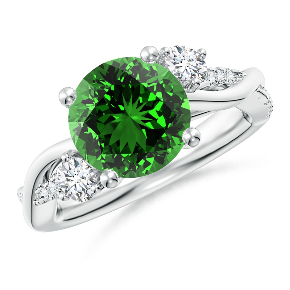 9mm Labgrown Lab-Grown Nature Inspired Emerald & Diamond Twisted Vine Ring in P950 Platinum 