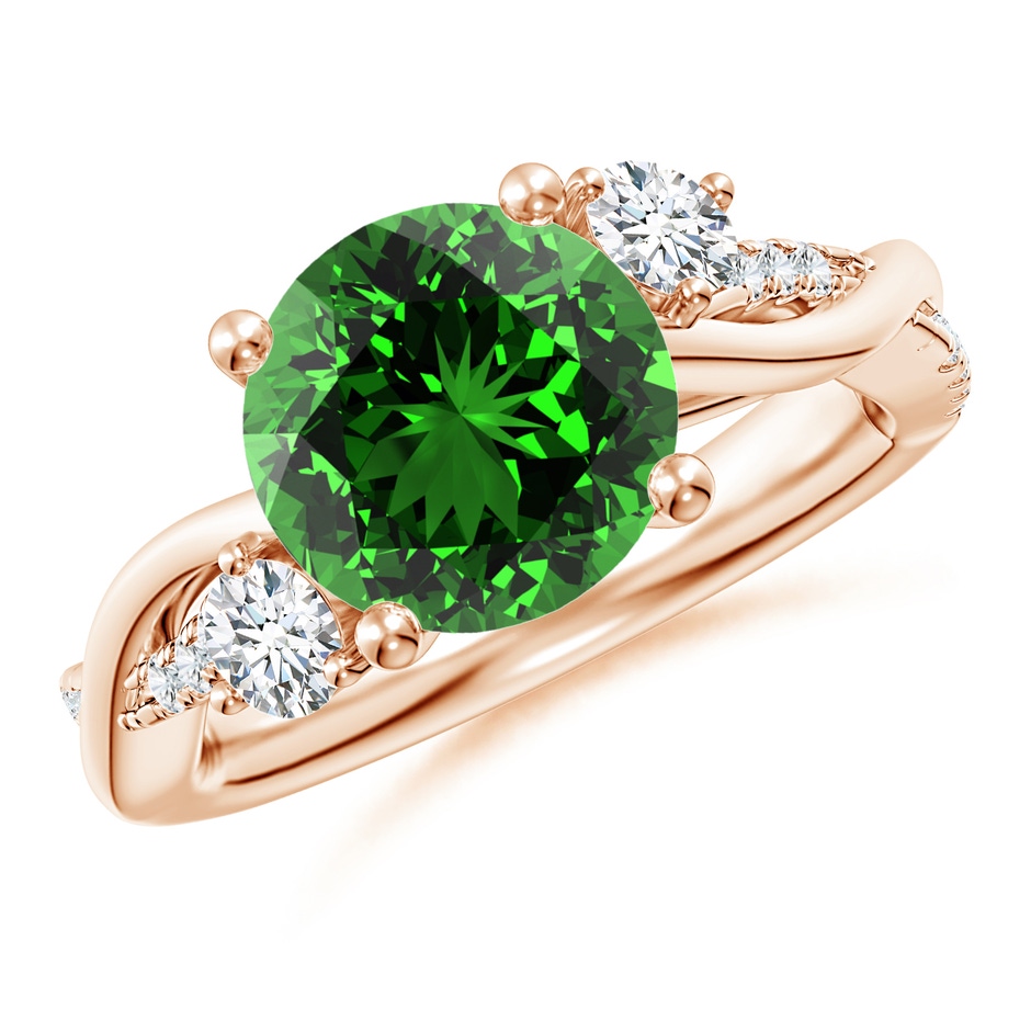 9mm Labgrown Lab-Grown Nature Inspired Emerald & Diamond Twisted Vine Ring in Rose Gold 
