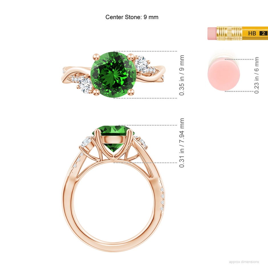 9mm Labgrown Lab-Grown Nature Inspired Emerald & Diamond Twisted Vine Ring in Rose Gold ruler