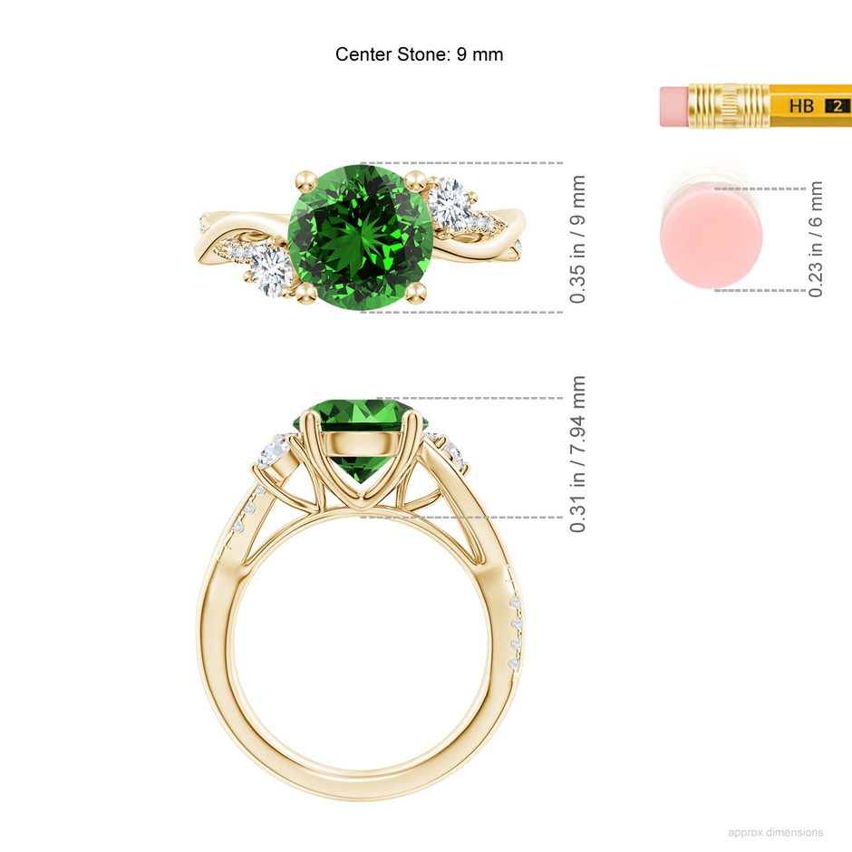 9mm Labgrown Lab-Grown Nature Inspired Emerald & Diamond Twisted Vine Ring in Yellow Gold ruler